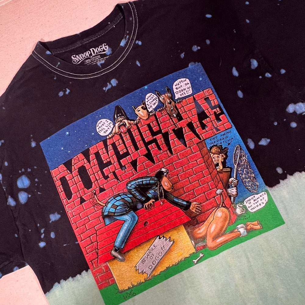Snoop Dogg DoggyStyle Album Cover Bleach Dye T Shirt XL Hip‎ Hop Rap Tee *FLAW